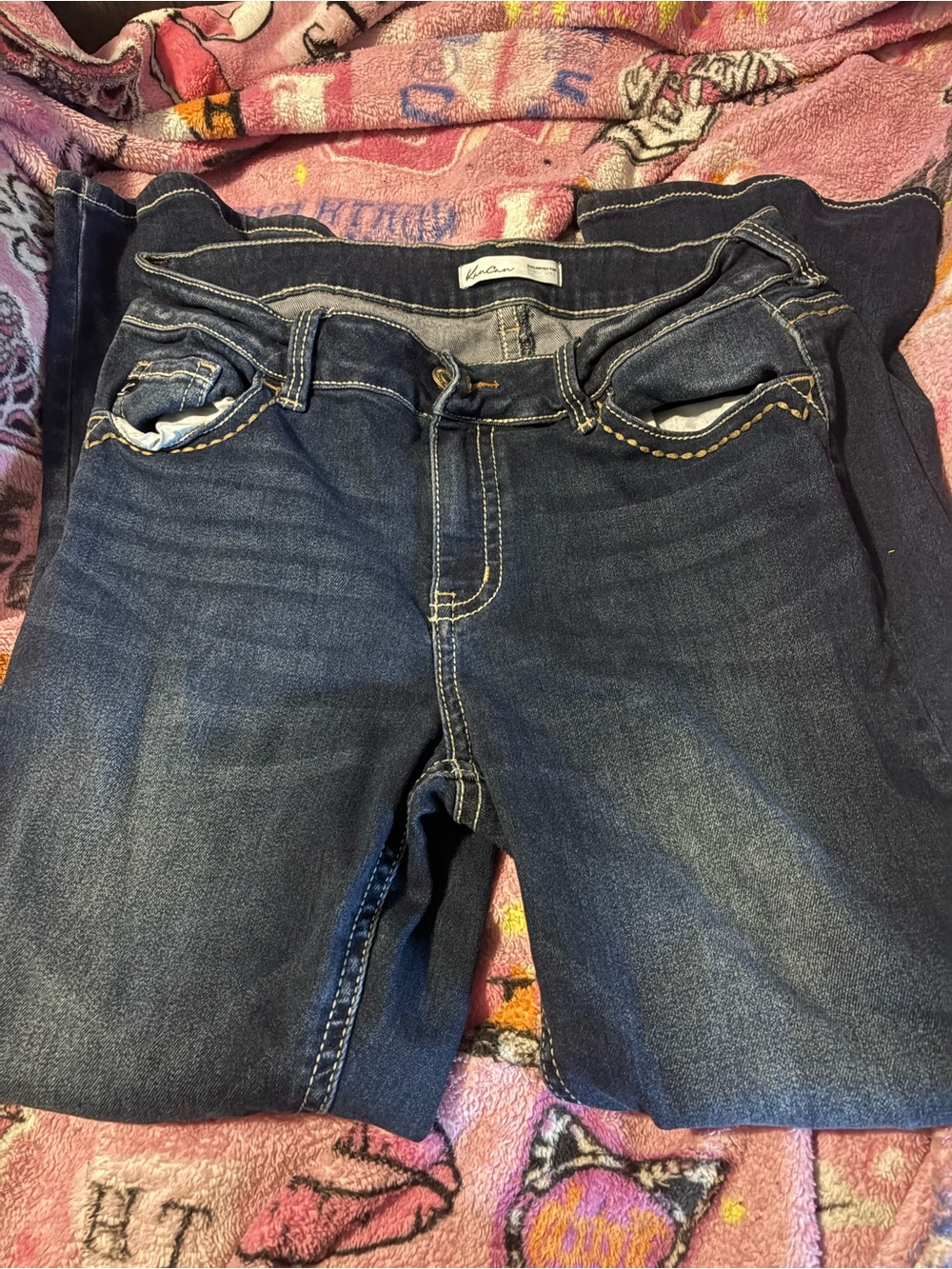 KanCan Dark Blue Flare Jeans with Contrast Stitching